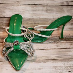 Clear Pointed Toe backless mule with Rhinestones